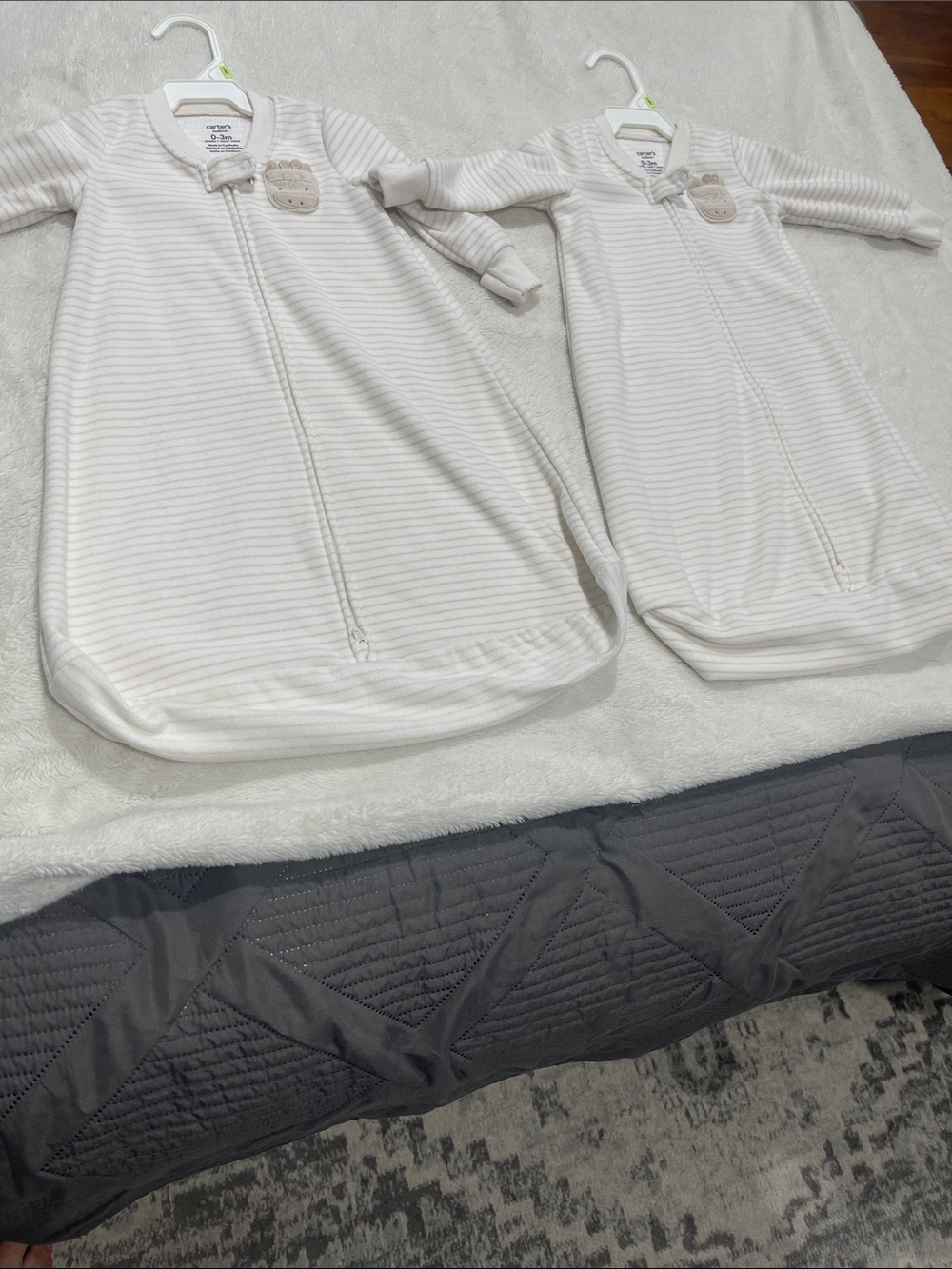 (2) Carter's Cream Striped Baby Sleep Sack 0-3 Month
